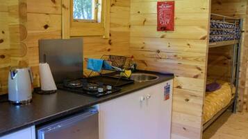 Fridge, microwave, stovetop, electric kettle