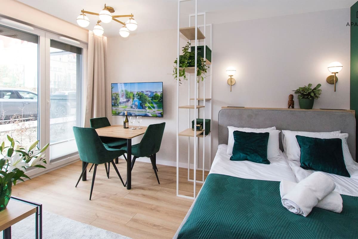 Comfort-studiosuite - udsigt til have | Premium-sengetøj, individuelt design, individuel indretning