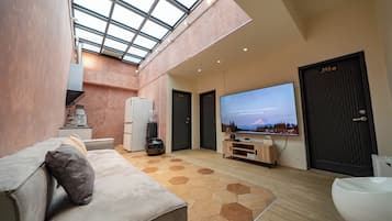 45-inch flat-screen TV with cable channels