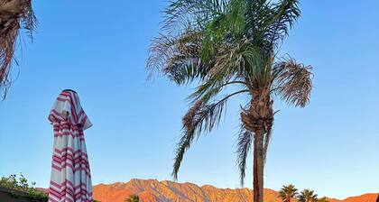 Spa-like Palm Springs 2BR Villa with Waterfall Pool, Sauna & Mountain Views