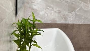 Shower, towels, soap, shampoo