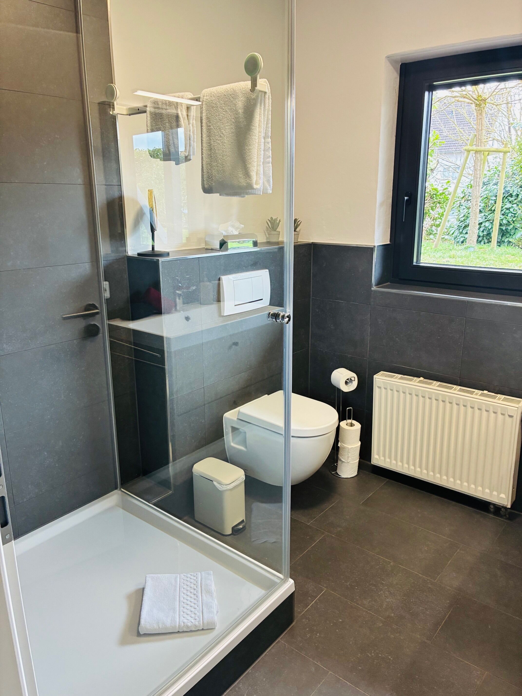 Dusche, Haartrockner, Handtücher, Seife