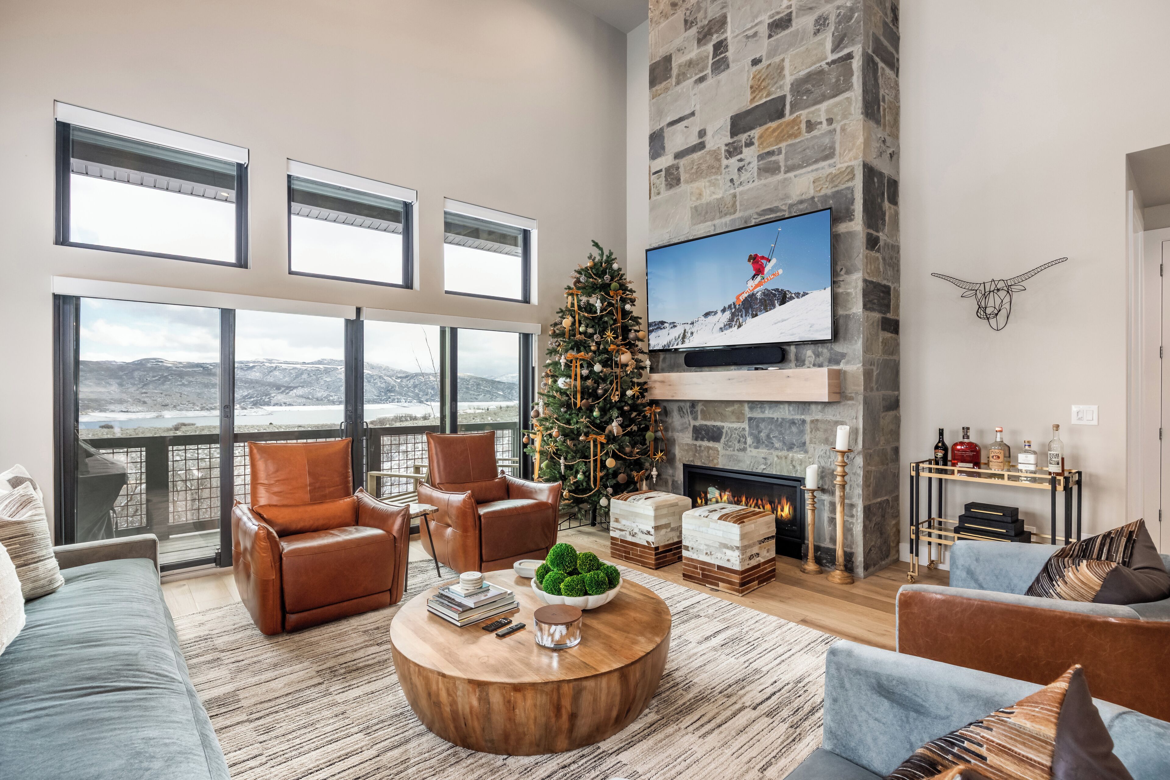 TV, fireplace, foosball