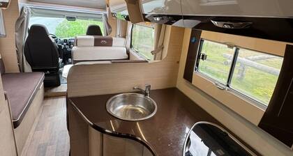 Campervan in centre of Höfn í Hornafirði PARKED.