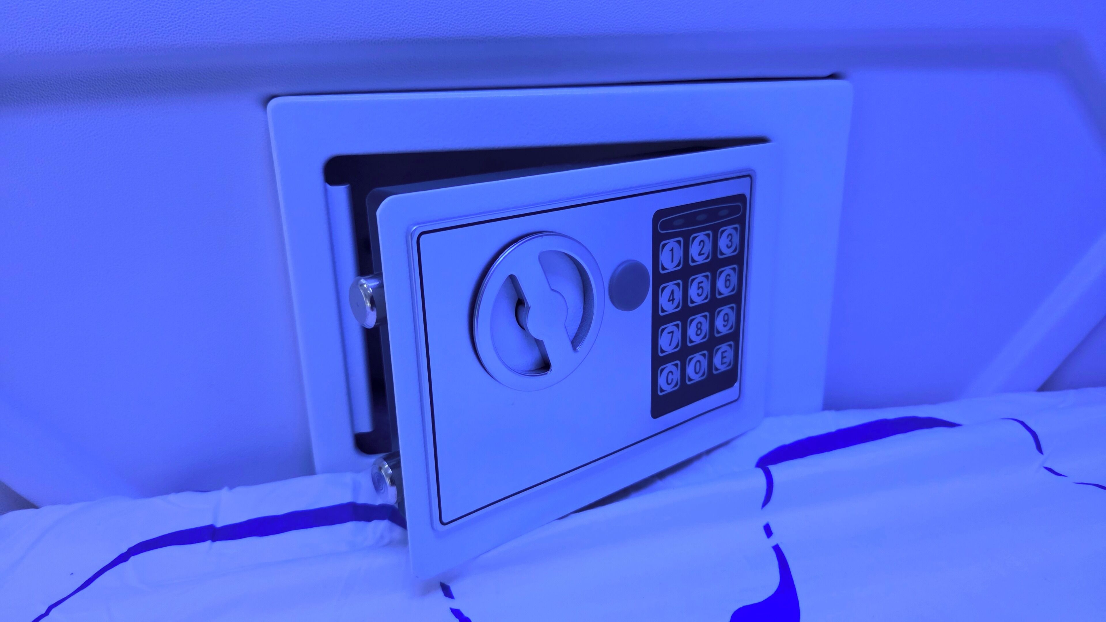 A secure lockbox with a keypad.