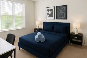 Desk, travel cot, WiFi, bed sheets