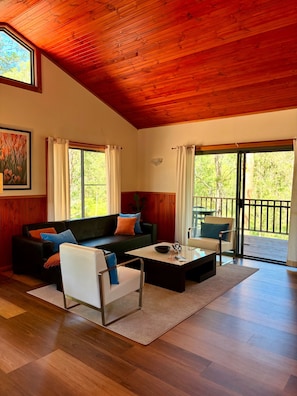 Deluxe Cabin, 1 Queen Bed, Kitchenette, Garden View | Living area
