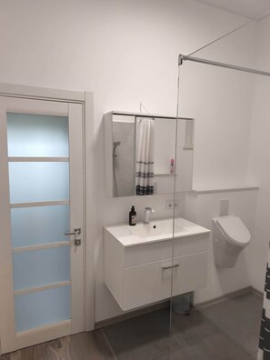 Een haardroger, handdoeken, toiletpapier