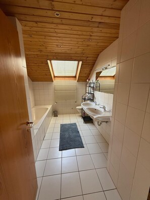 Hair dryer, towels, toilet paper