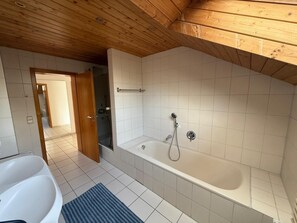 Hair dryer, towels, toilet paper