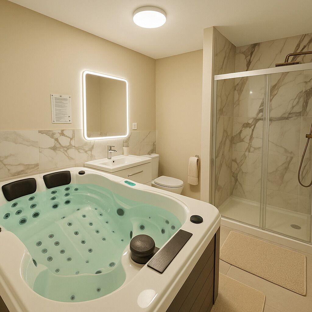 Hair dryer, towels, toilet paper
