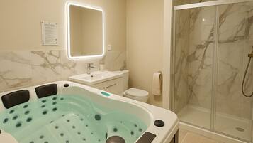 Hair dryer, towels, toilet paper