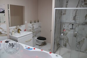 Hair dryer, towels, toilet paper