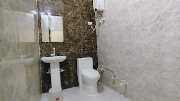 Shower, towels, soap, shampoo