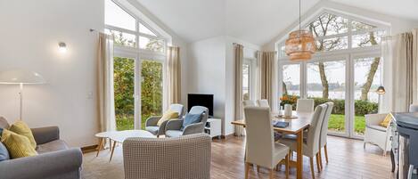 Télévision, cheminée, lecteur de DVD, chaßne hi-fi