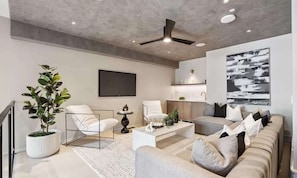 TV, fireplace, offices
