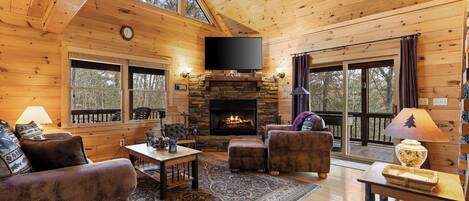 Una Smart TV, una chimenea, una impresora