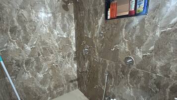 Hair dryer, bidet, towels, soap