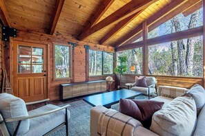 Smart TV, fireplace, ping pong, books