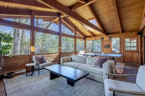 Smart TV, fireplace, ping pong, books