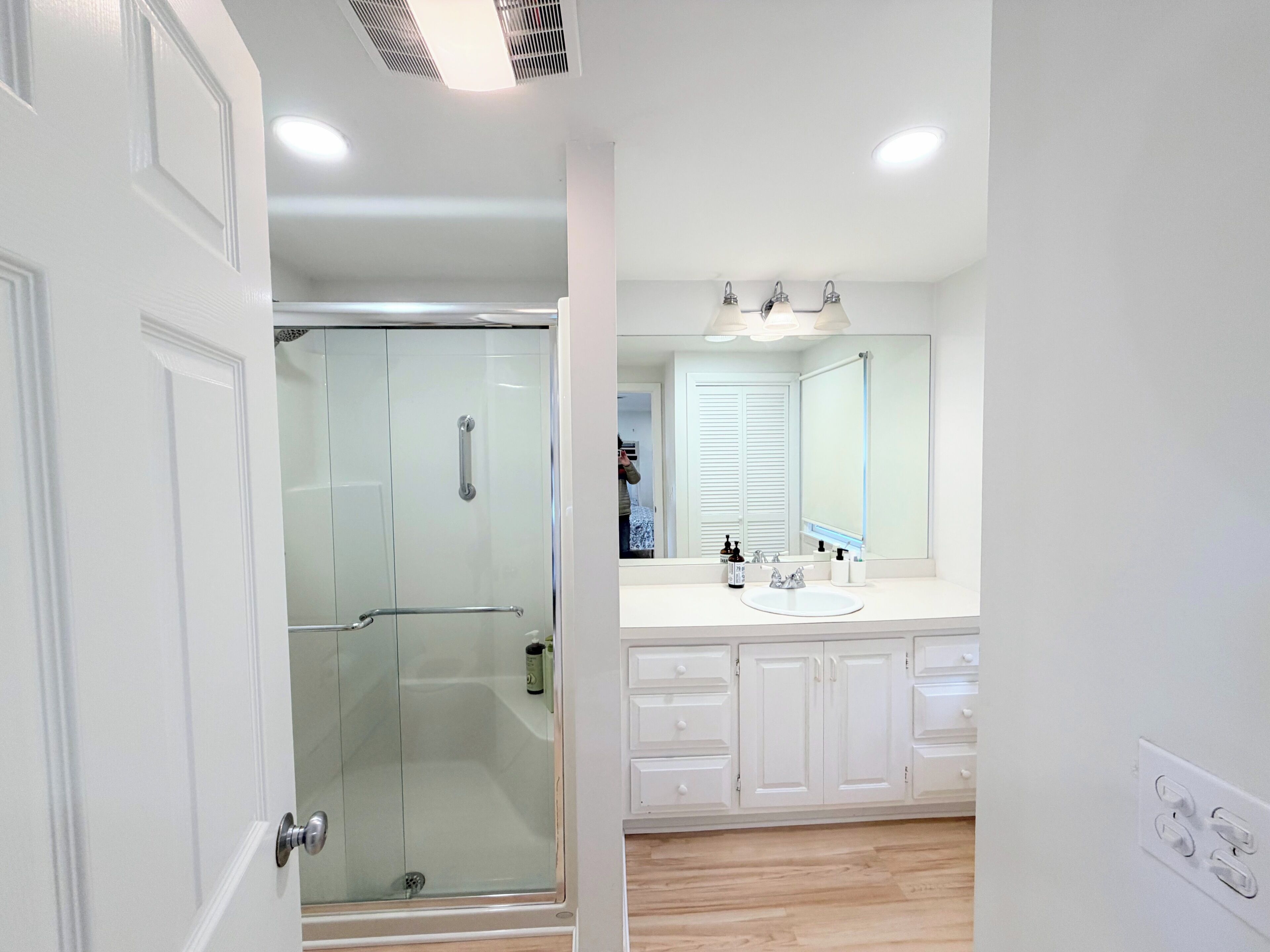 Hair dryer, towels, soap
