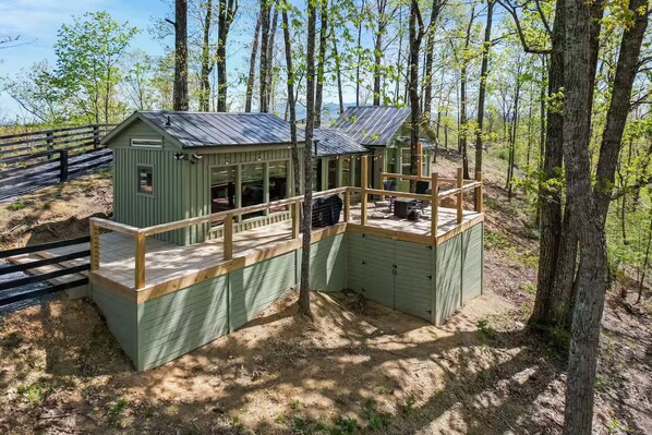 Terrace/patio - Cool cabin with AC in Johnson City-The Trapper Shack (Johnson City)