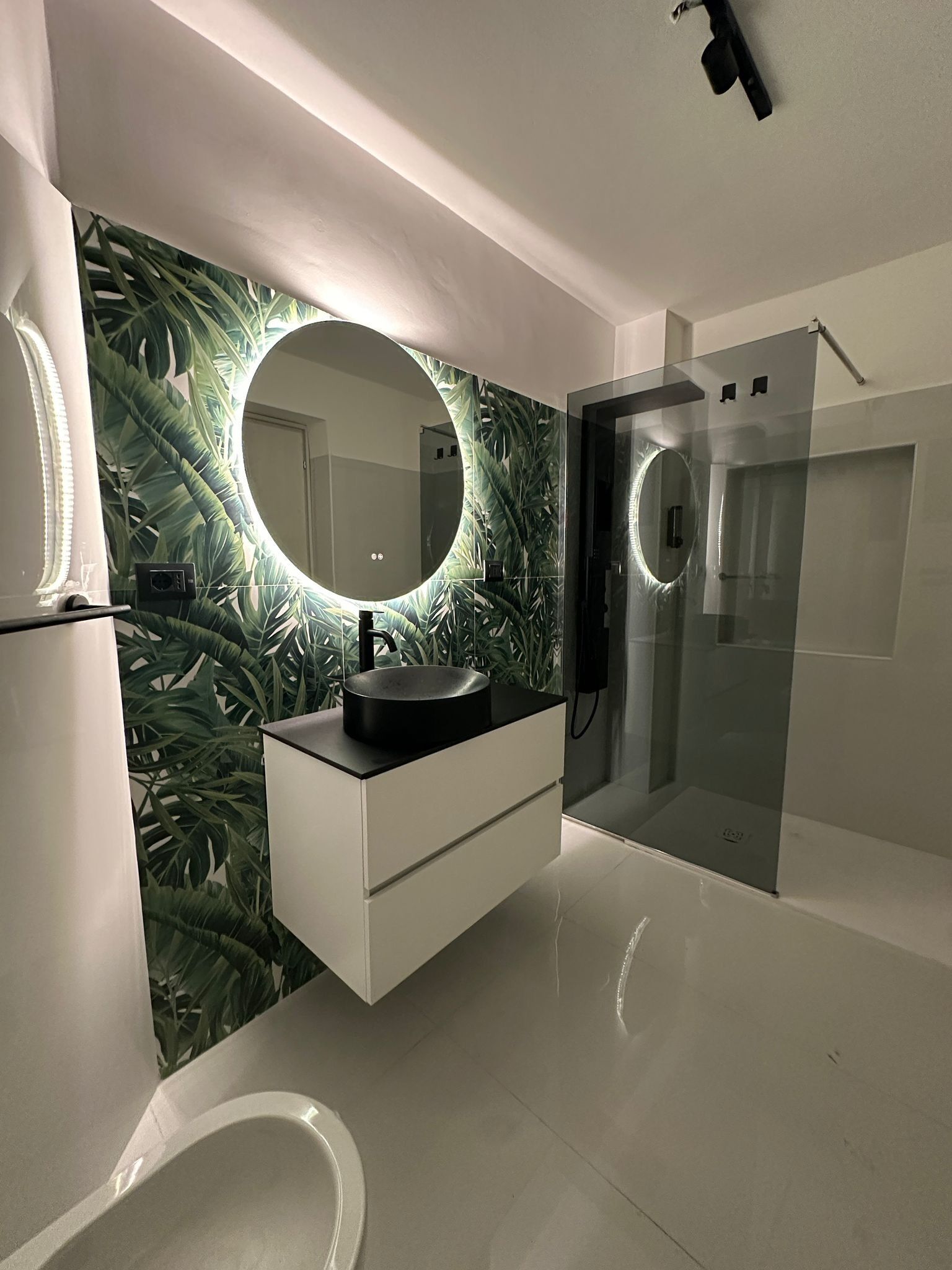 Shower, hair dryer, bidet, towels