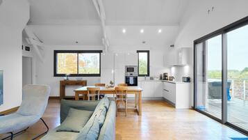 Televisor, llar de foc, reproductor de DVD i taula de tennis de taula