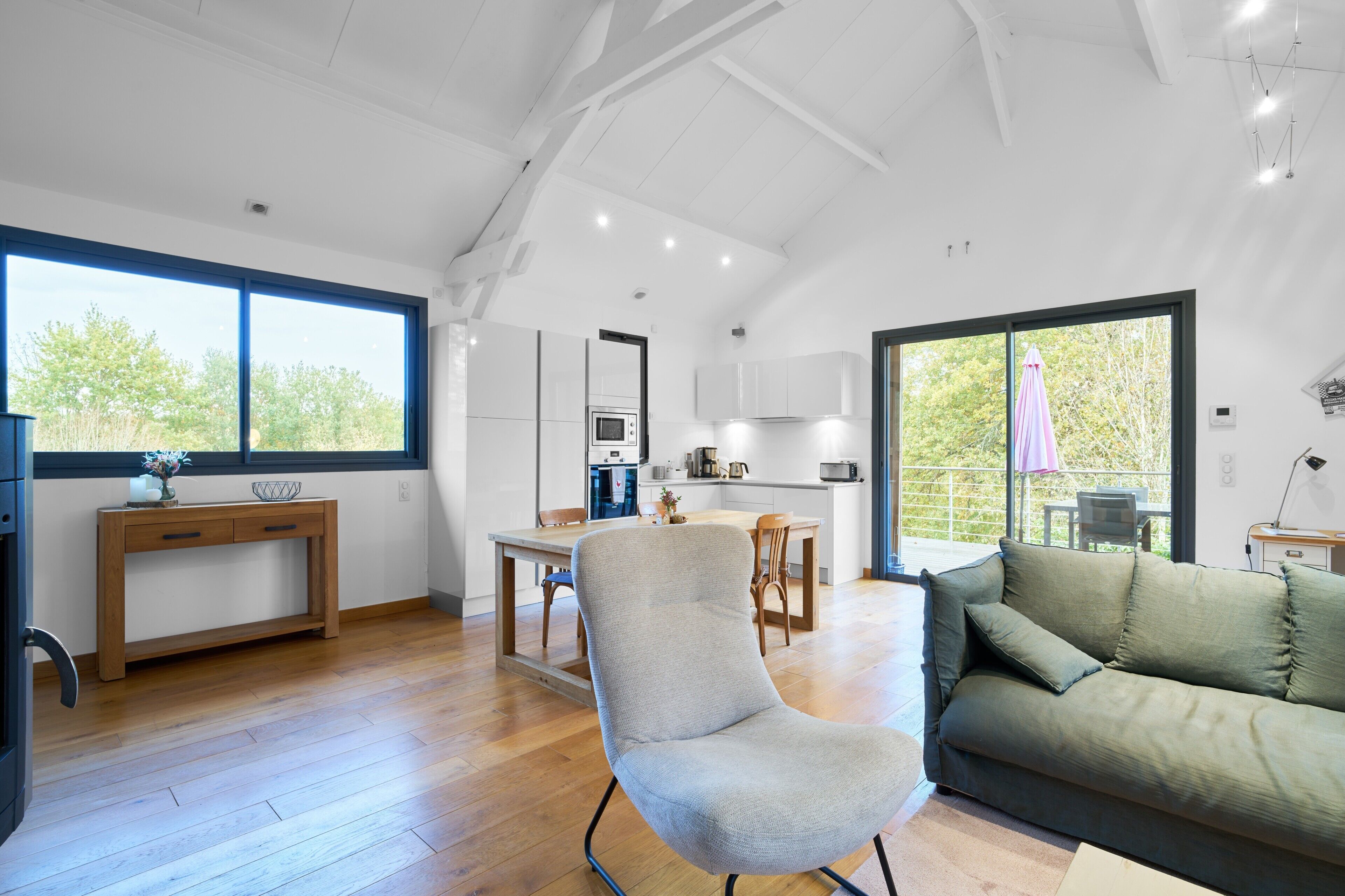 Télévision, cheminée, lecteur de DVD, table de tennis de table