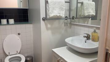 Shower, free toiletries, hair dryer, towels