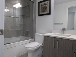 Hair dryer, towels, soap, toilet paper - Cozy 2 Bedroom Retreat in South Surrey / White Rock. (Surrey)