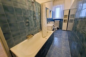 Hair dryer, bidet, towels, toilet paper