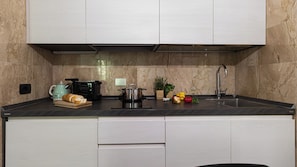 Fridge, microwave, stovetop, toaster