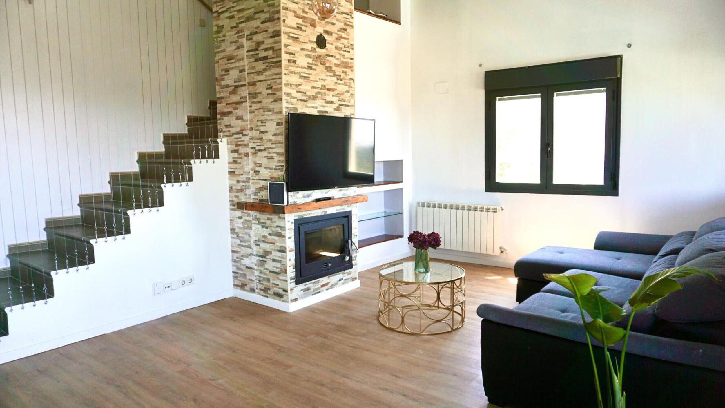 Una televisión, una chimenea