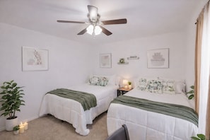 2 bedrooms, desk, iron/ironing board, travel cot