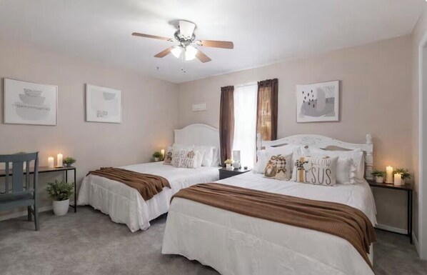 2 bedrooms, desk, iron/ironing board, travel crib