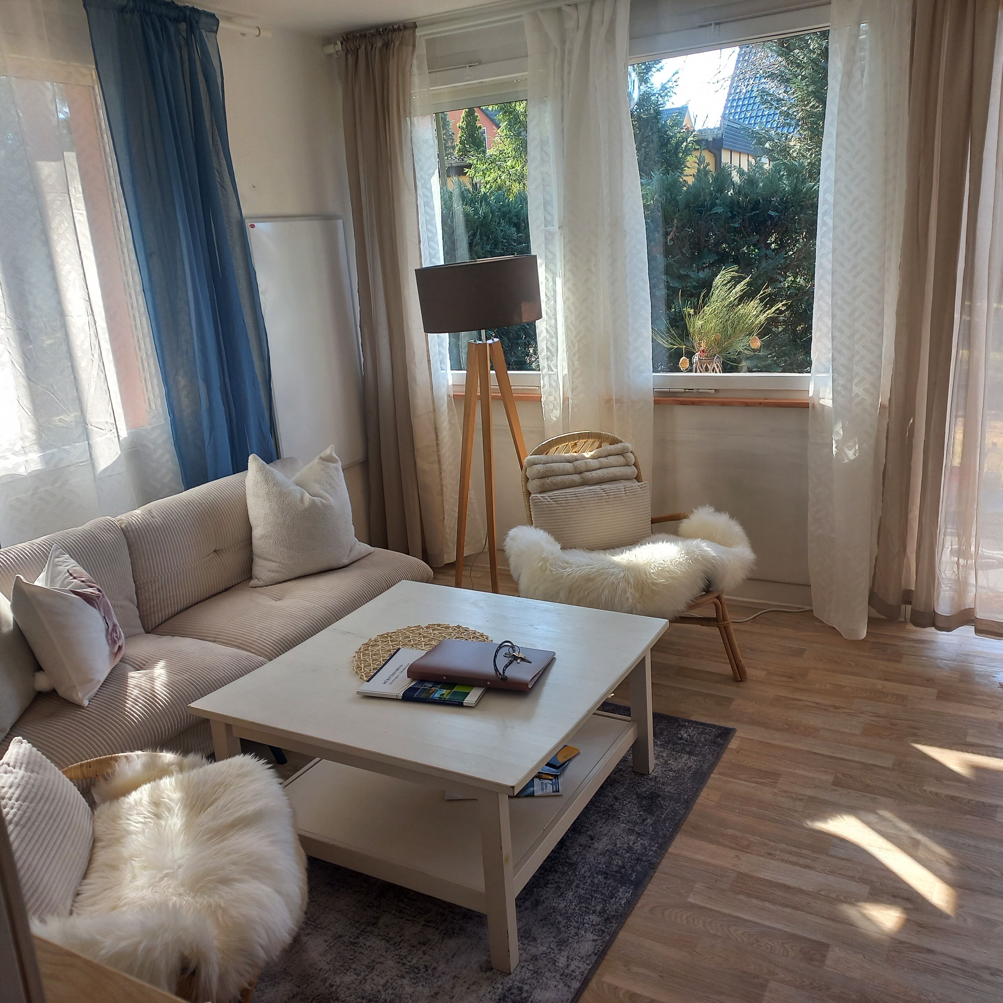 TV, fireplace, books, stereo