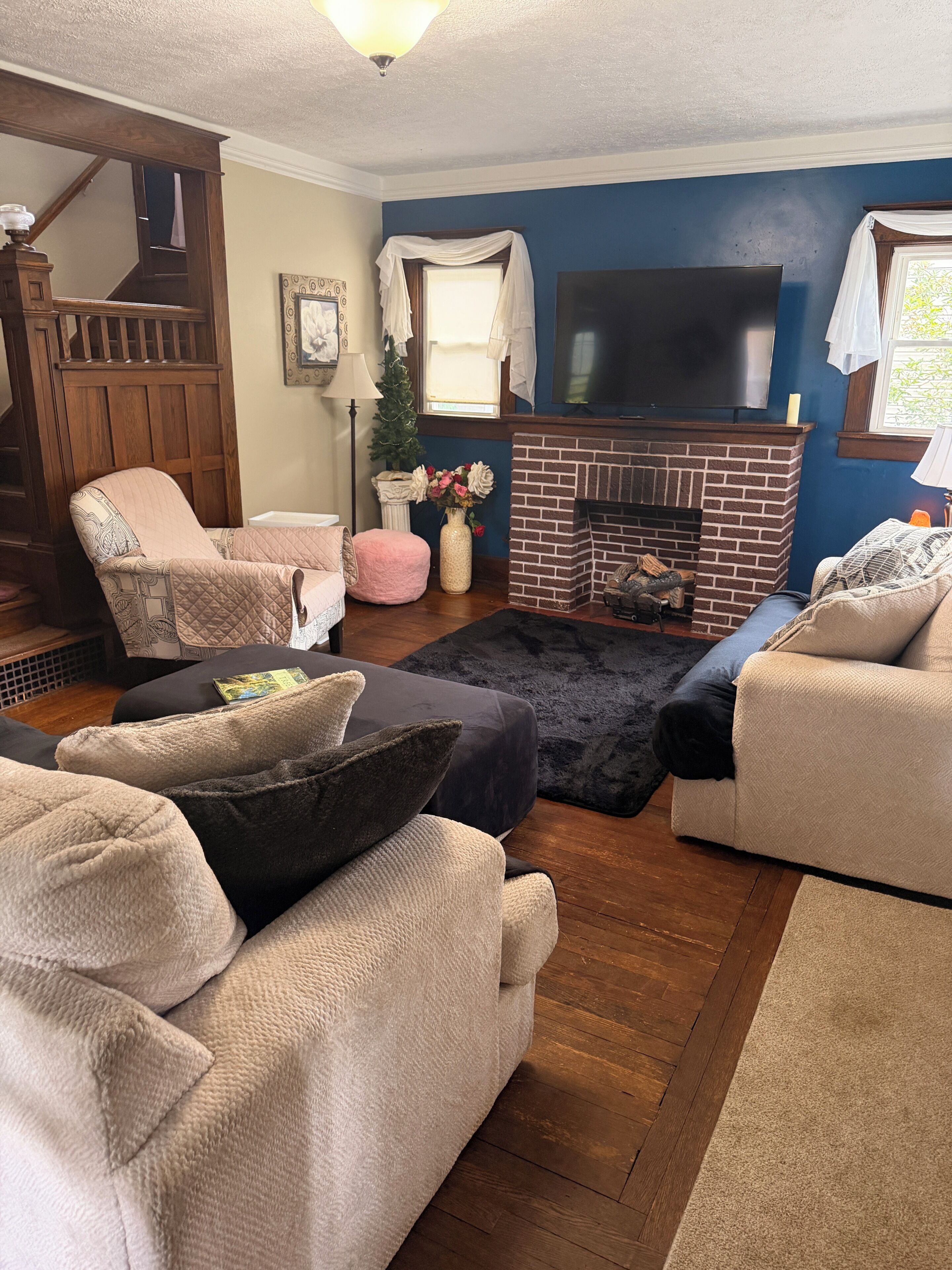 TV, fireplace