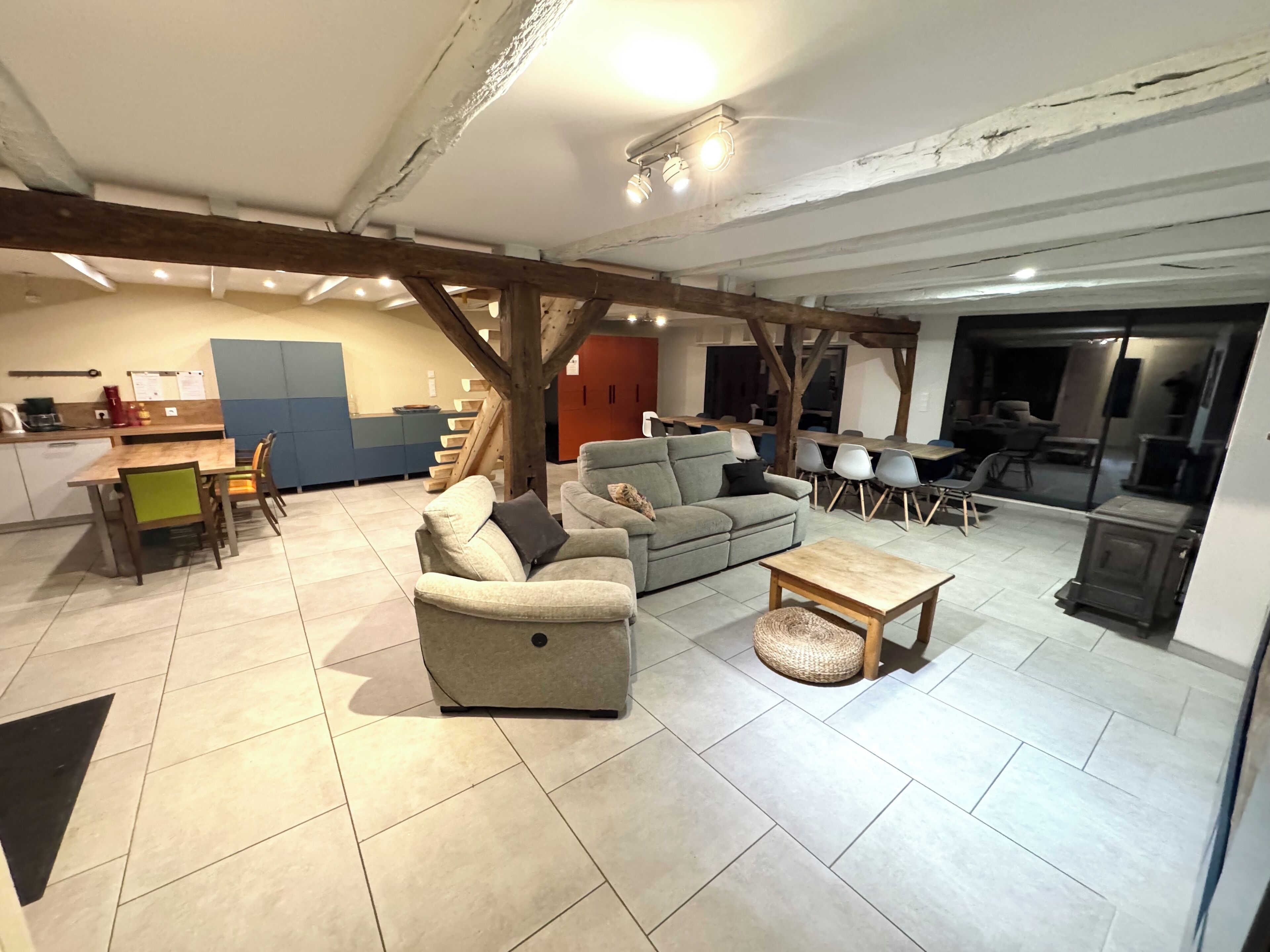 TV, fireplace, DVD player, table football