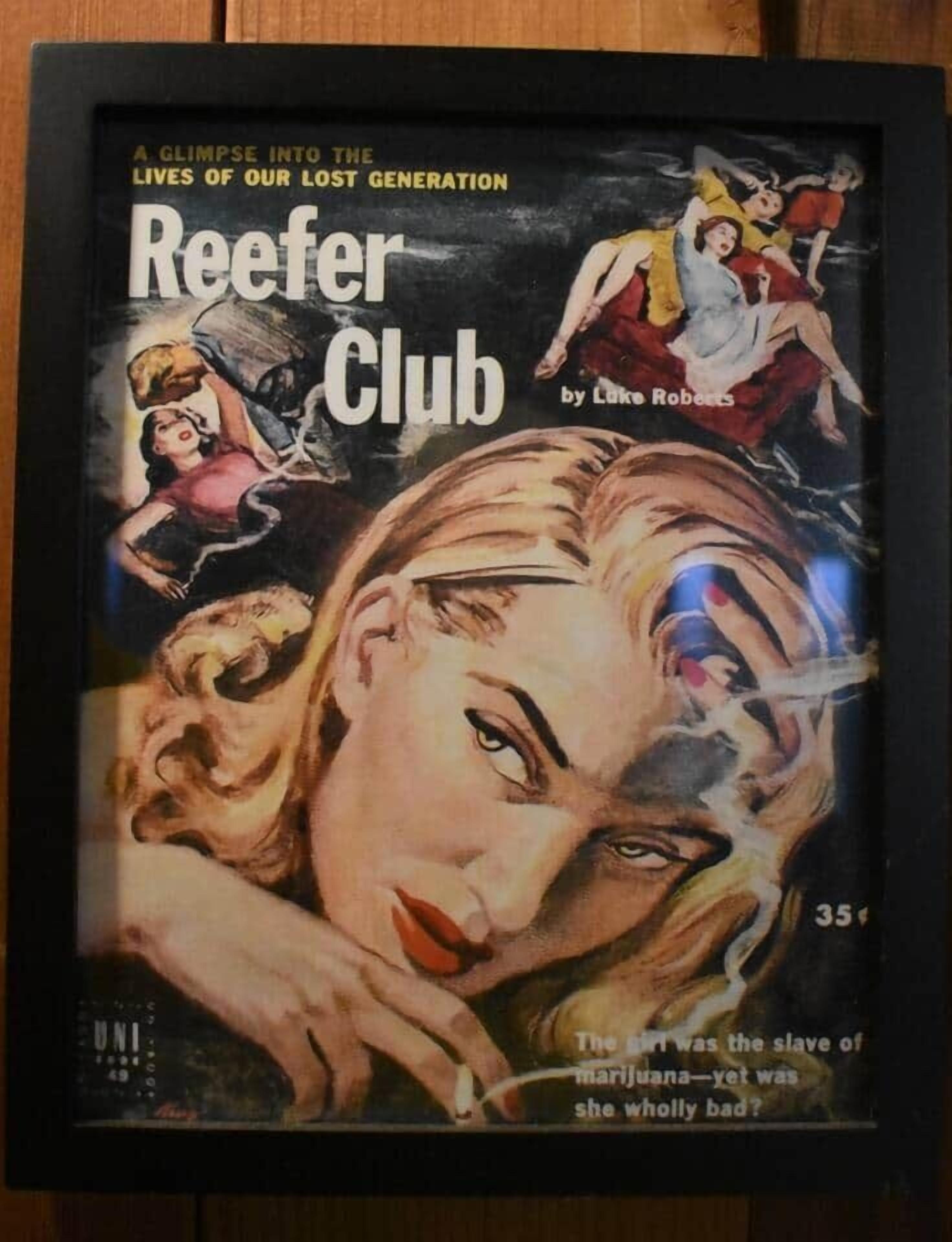 Indrammet kunstværk med titlen 'Reef Club' af Luke Roberts, der viser en gruppe mennesker i en dynamisk scene.