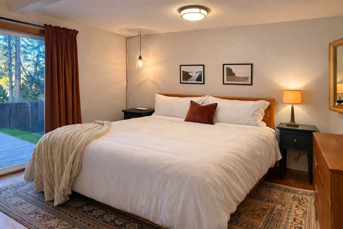 3 chambres, bureau, fer et planche à repasser, lit parapluie