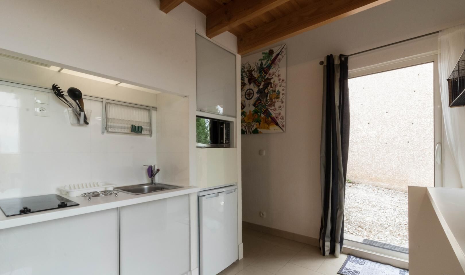 Fridge, microwave, high chair