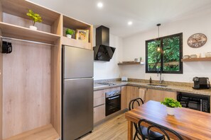 Family Villa, Private Bathroom, Pool View | Private kitchen | Espresso maker, coffee/tea maker