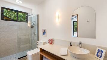 Family Villa, Private Bathroom, Pool View | Bathroom | Shower, rainfall showerhead, designer toiletries, hair dryer