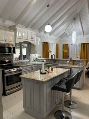 Fridge, microwave, oven, stovetop - Crest Getaway -Ocean view home-St Ann Jamaica  (Richmond)