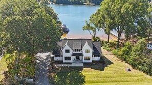 Exterior - Lakefront Home| 6BR Home w/ Hot Tub, Private Beach, Dock, & Pontoon Options (Mooresville)