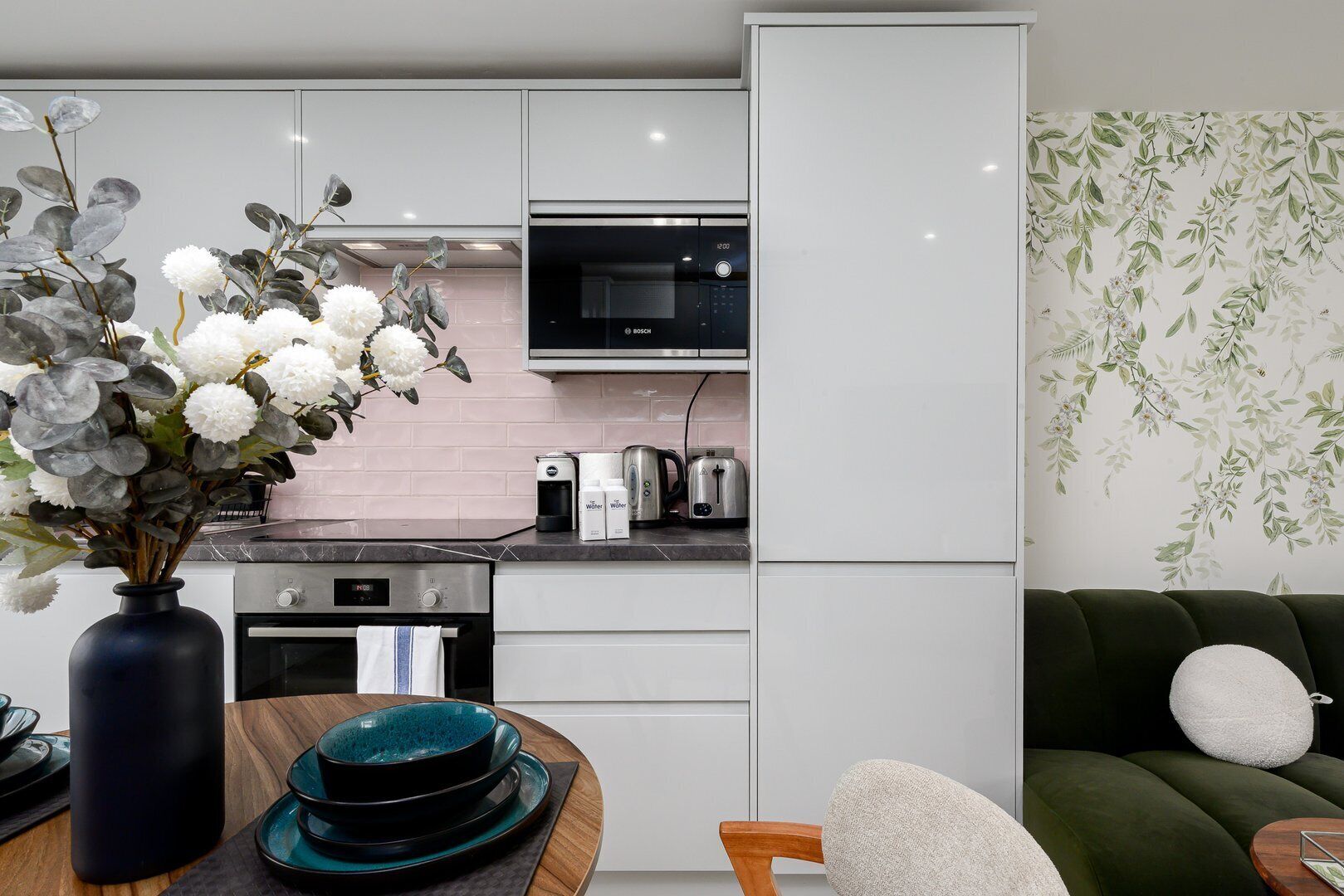 Fridge, microwave, oven, dishwasher