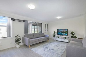 TV, fireplace
