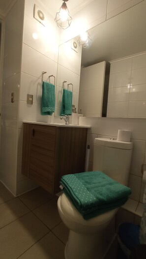 Haartrockner, Handtücher, Seife, Toilettenpapier