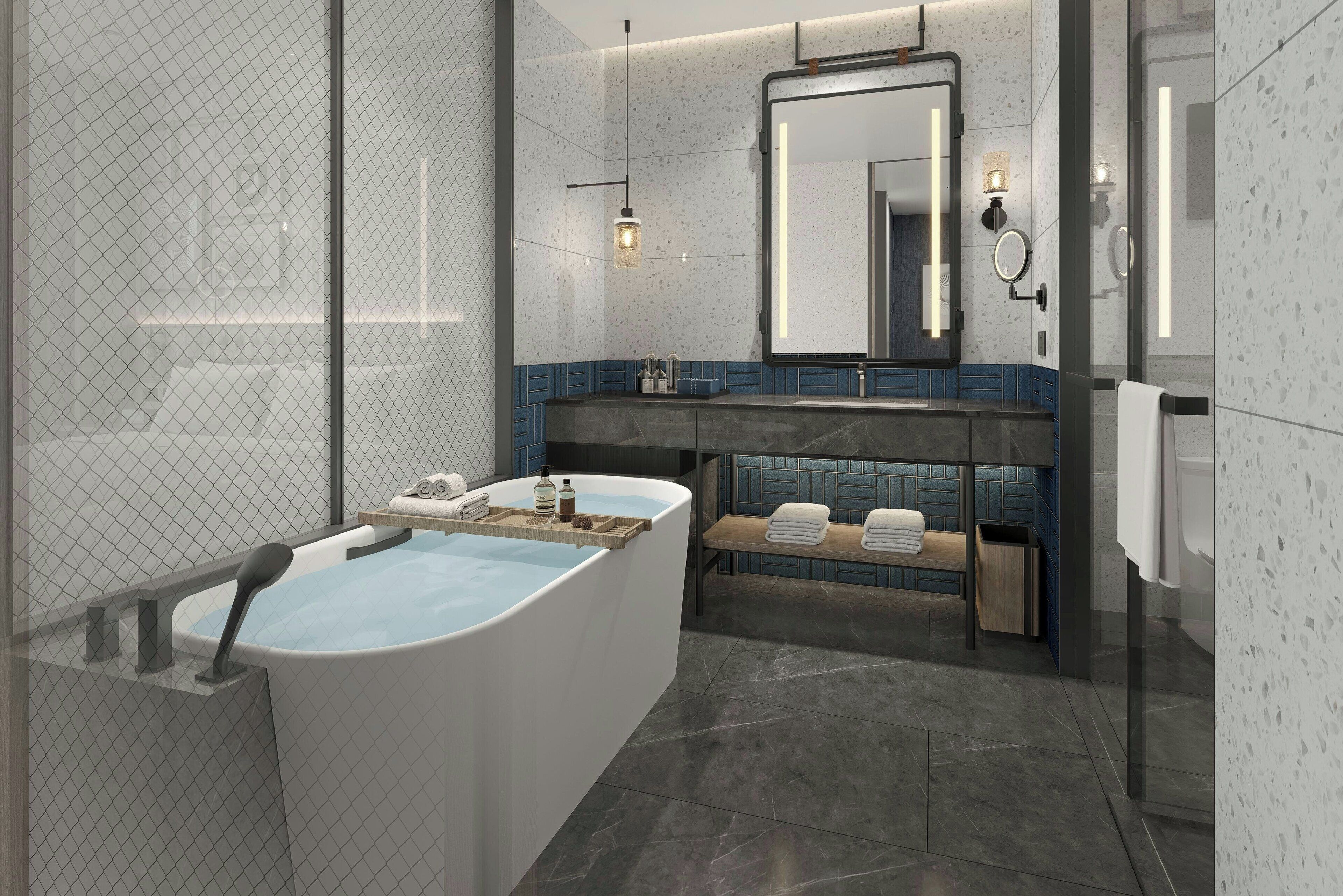 Grand Studio Suite, 1 King Bed, Mountain View | Bathroom | Hair dryer, bathrobes, slippers, bidet